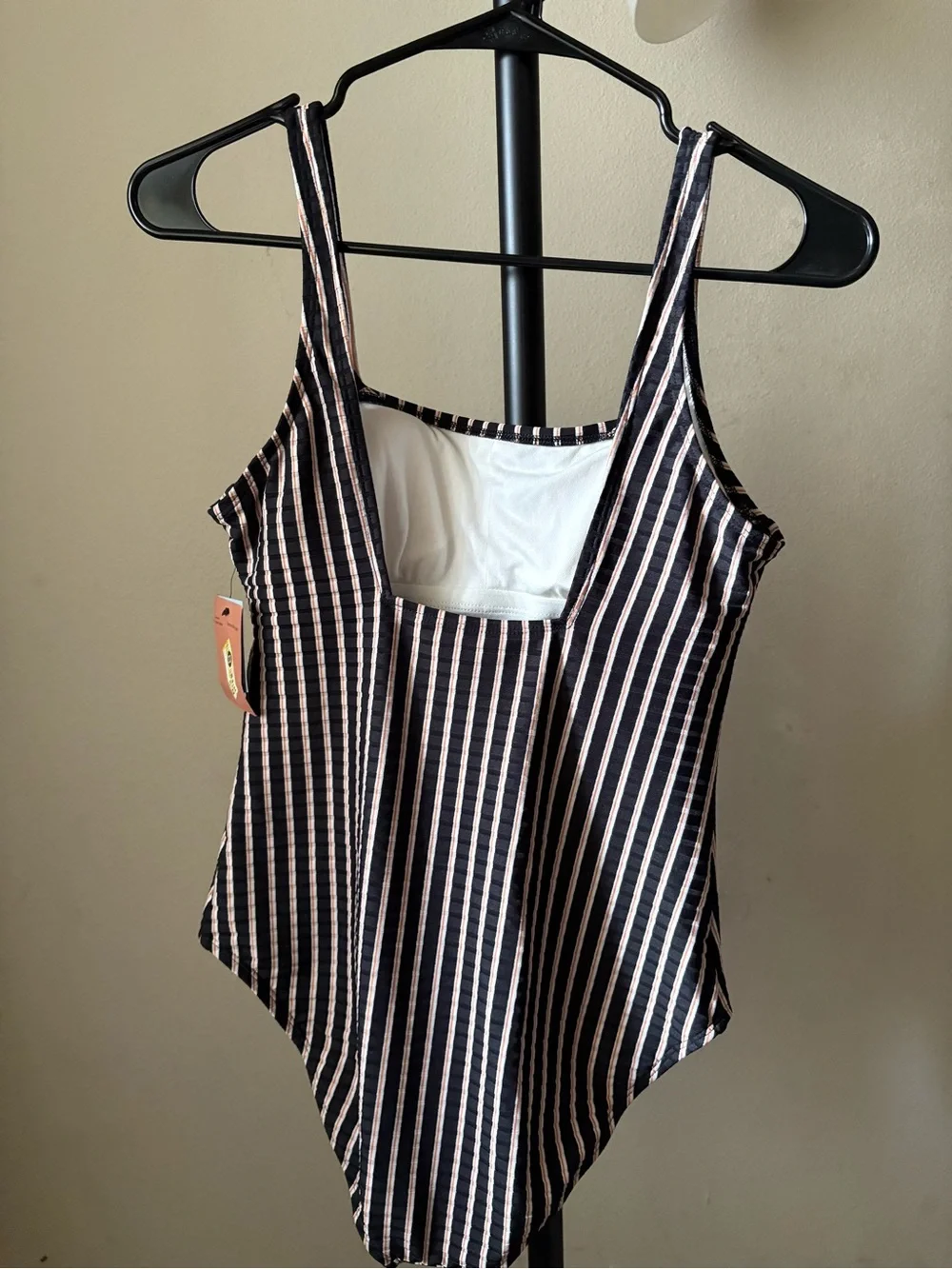 Shade & Shore Black and White Vertical Stripe One-Piece Swimsuit